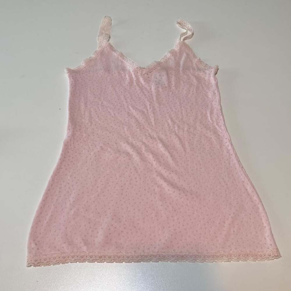 No Boundaries Cami Tank Top Size S (3/5) Pink Tulip Lace Trim Ribbed Y2K